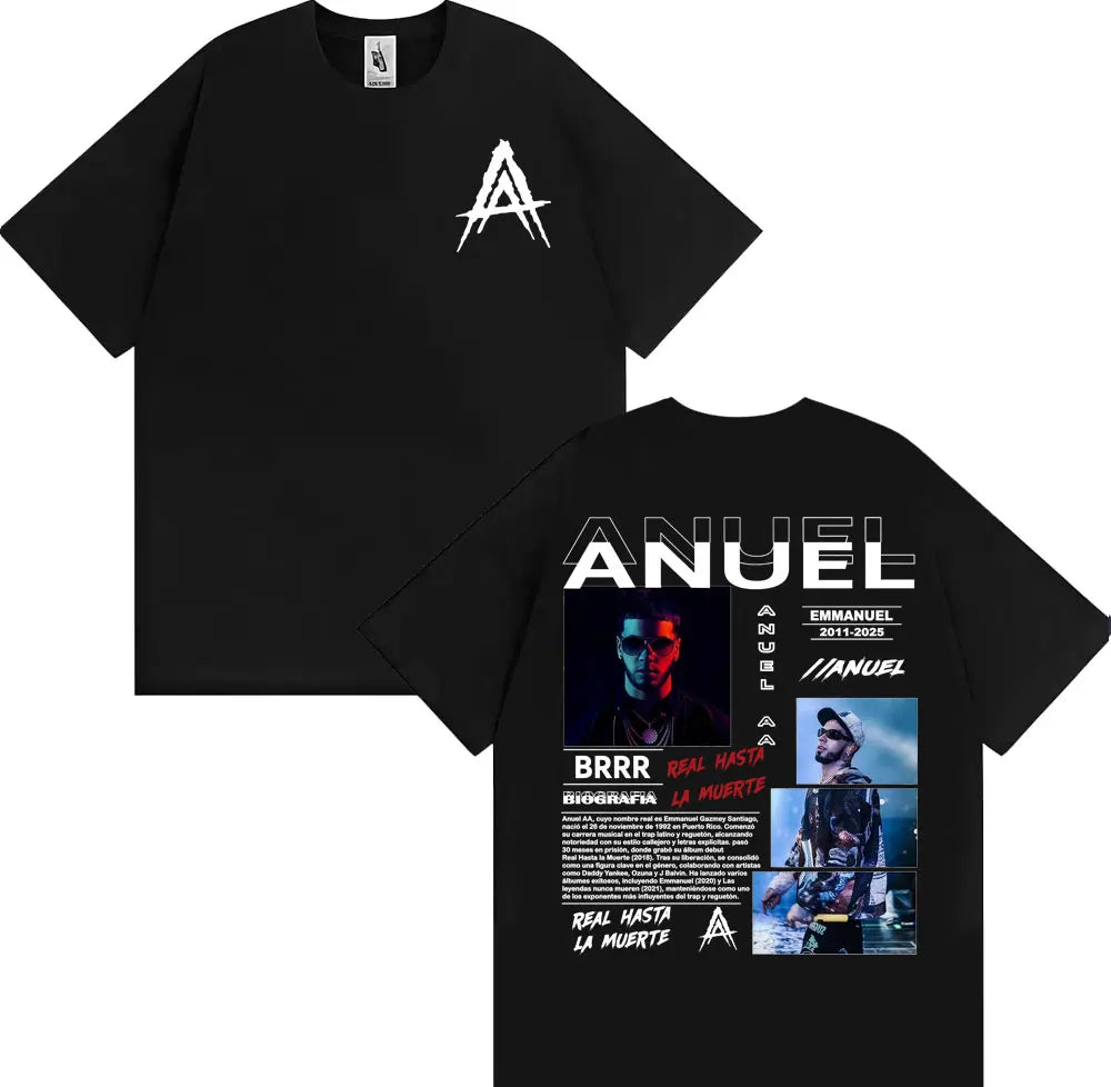 Rapper Anuel AA Rhlm 2 Album 2025 Tour T-shirts Men Women Fashion Hip Hop High Street T Shirt Cotton O-Neck Short Sleeve T-shirt