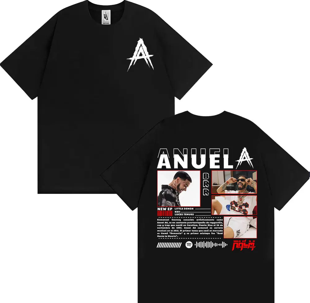 Rapper Anuel AA Rhlm 2 Album 2025 Tour T-shirts Men Women Fashion Hip Hop High Street T Shirt Cotton O-Neck Short Sleeve T-shirt