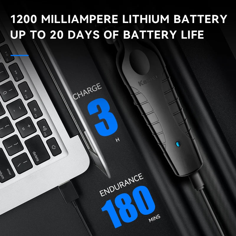 Kemei Men's Cordless Hair Clipper USB Rechargeable Zero Gap Trimmer Electric Hair Clipper Original Blade Accessories KM-2299