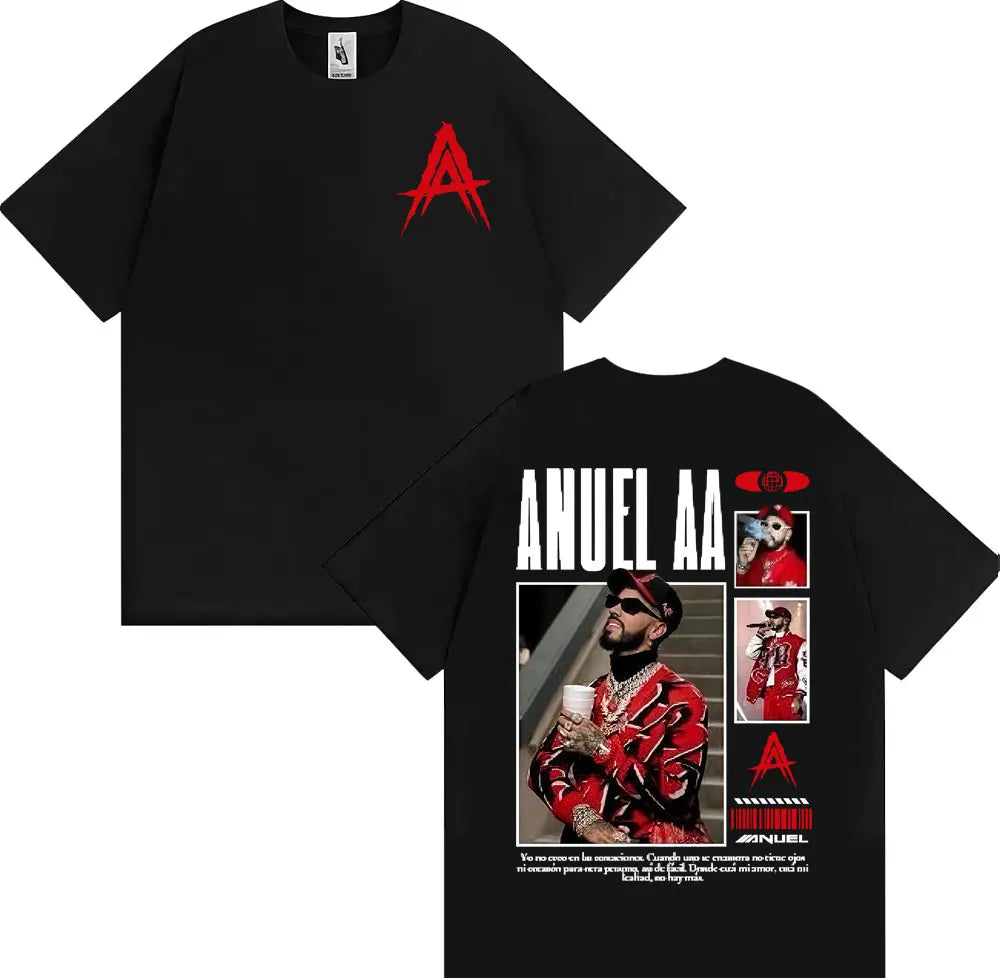 Rapper Anuel AA Rhlm 2 Album 2025 Tour T-shirts Men Women Fashion Hip Hop High Street T Shirt Cotton O-Neck Short Sleeve T-shirt