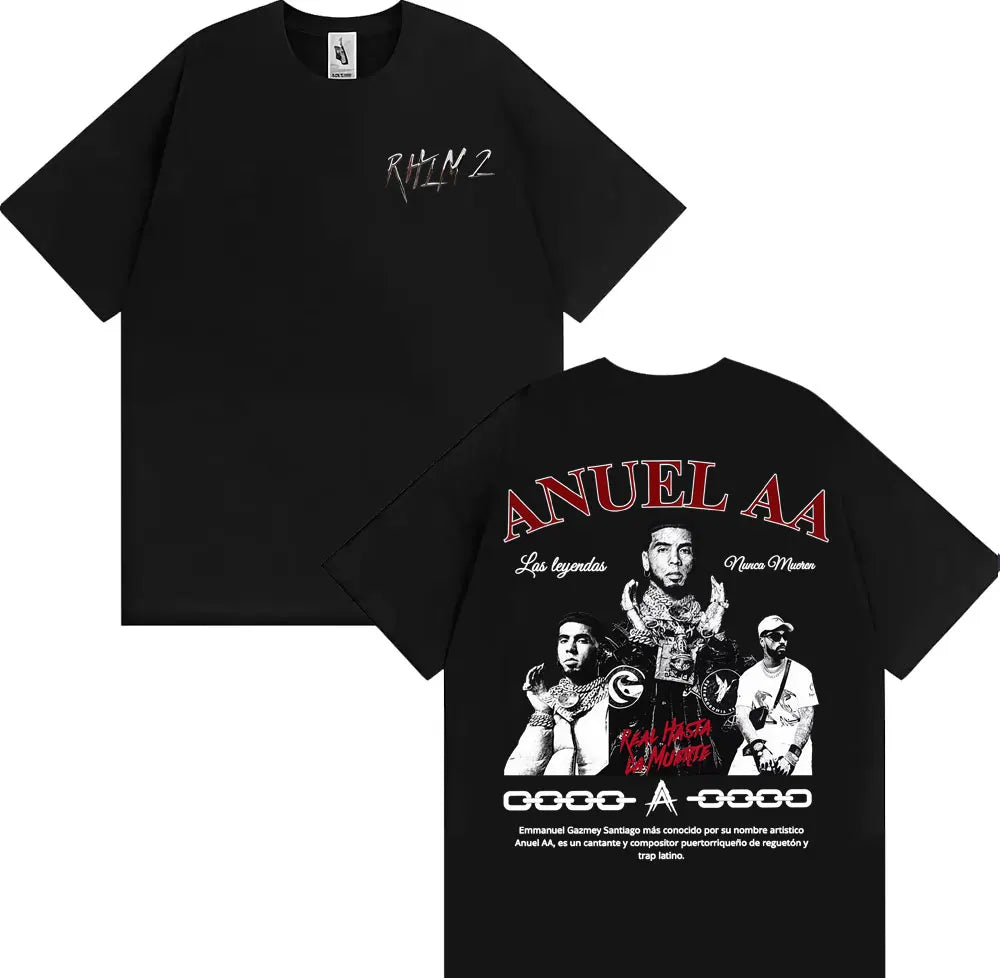 Rapper Anuel AA Rhlm 2 Album 2025 Tour T-shirts Men Women Fashion Hip Hop High Street T Shirt Cotton O-Neck Short Sleeve T-shirt