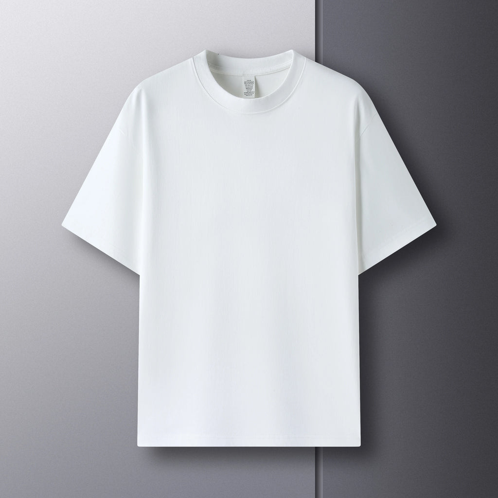 High end 100% cotton short sleeve T-shirt men summer new casual trend couple style loose solid color breathable round neck top