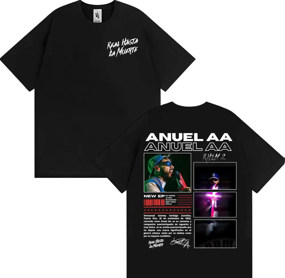Rapper Anuel AA Rhlm 2 Album 2025 Tour T-shirts Men Women Fashion Hip Hop High Street T Shirt Cotton O-Neck Short Sleeve T-shirt