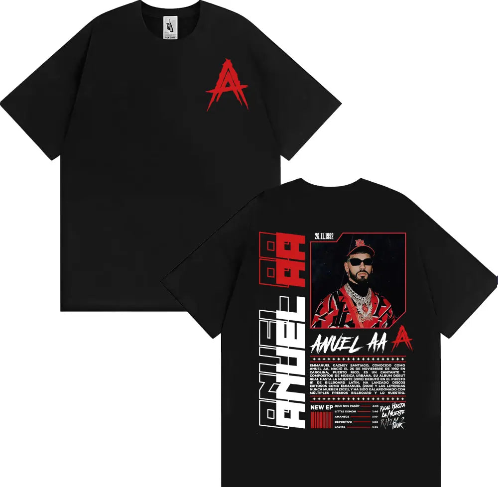 Rapper Anuel AA Rhlm 2 Album 2025 Tour T-shirts Men Women Fashion Hip Hop High Street T Shirt Cotton O-Neck Short Sleeve T-shirt