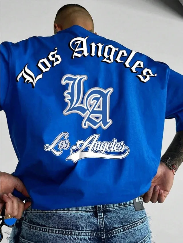 LA Letter Print Casual Graphic T-Shirt Short Sleeve Sports Women's T-shirt Unisex Casual Daily Wear Summer Men's Racing T-shirt