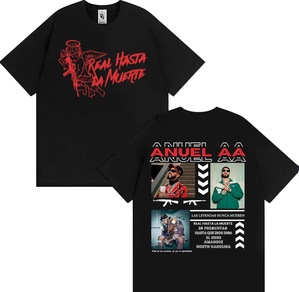 Rapper Anuel AA Rhlm 2 Album 2025 Tour T-shirts Men Women Fashion Hip Hop High Street T Shirt Cotton O-Neck Short Sleeve T-shirt