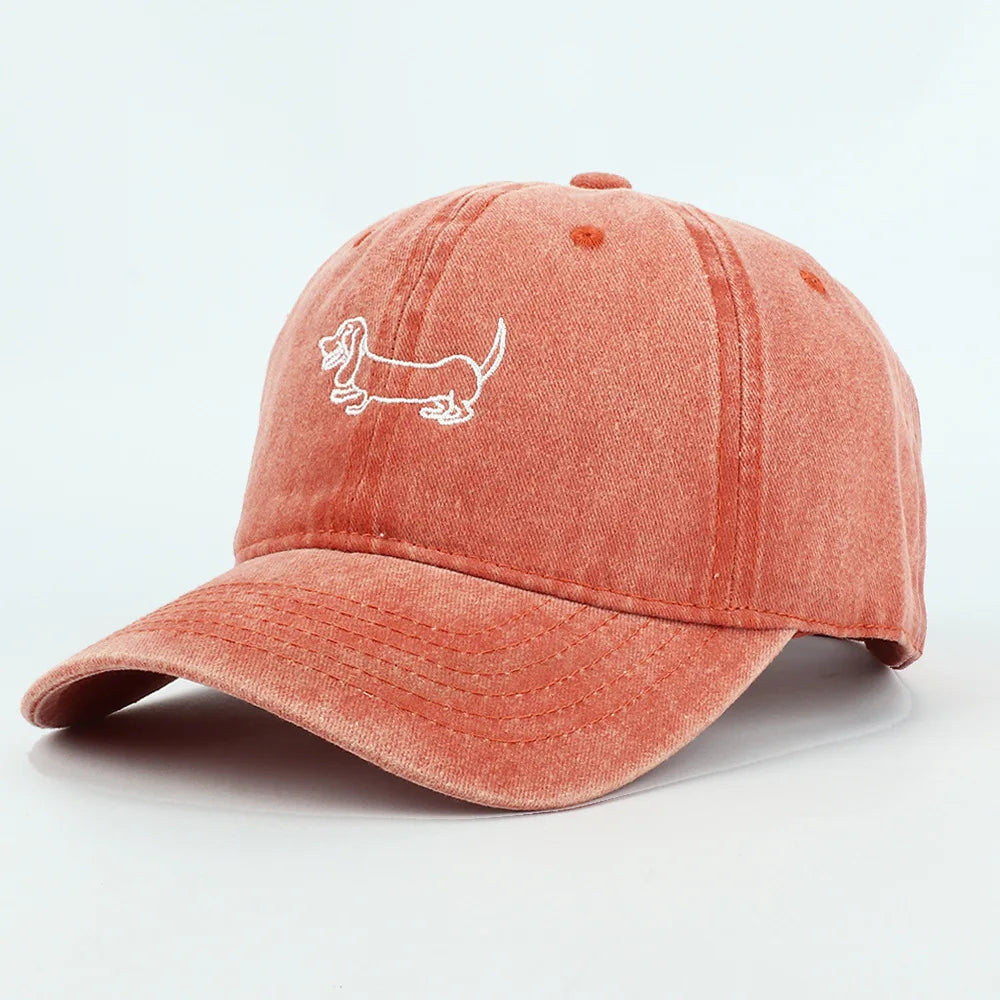 Dog Patterned Embroidered Baseball Cap Men Women Vintage Washed Cotton Hip Hop Streetwear Sun Hats