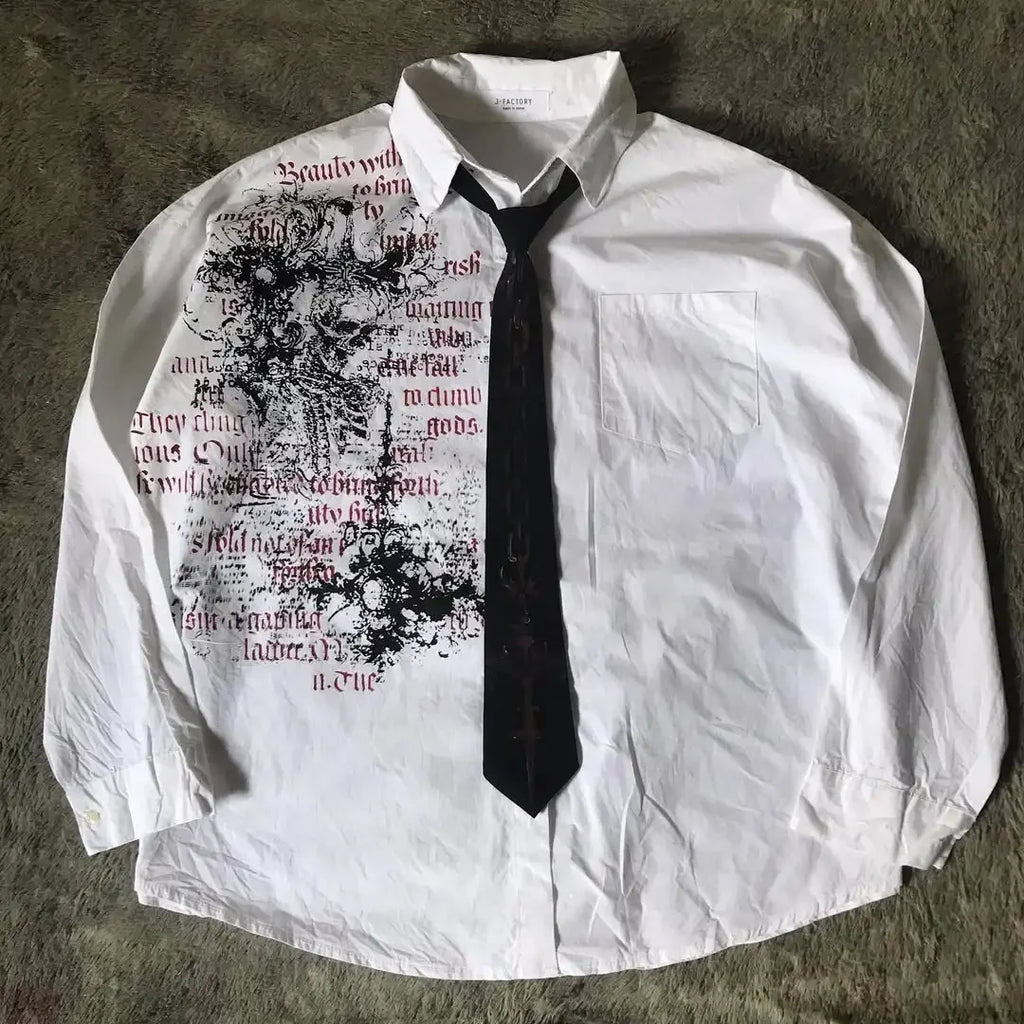 Y2K White Shirt Affliction Retro T Shirt Harajuku Men Skull Holy Writ Letter Printing Tee Fashion Gothic Short Sleeves Tops