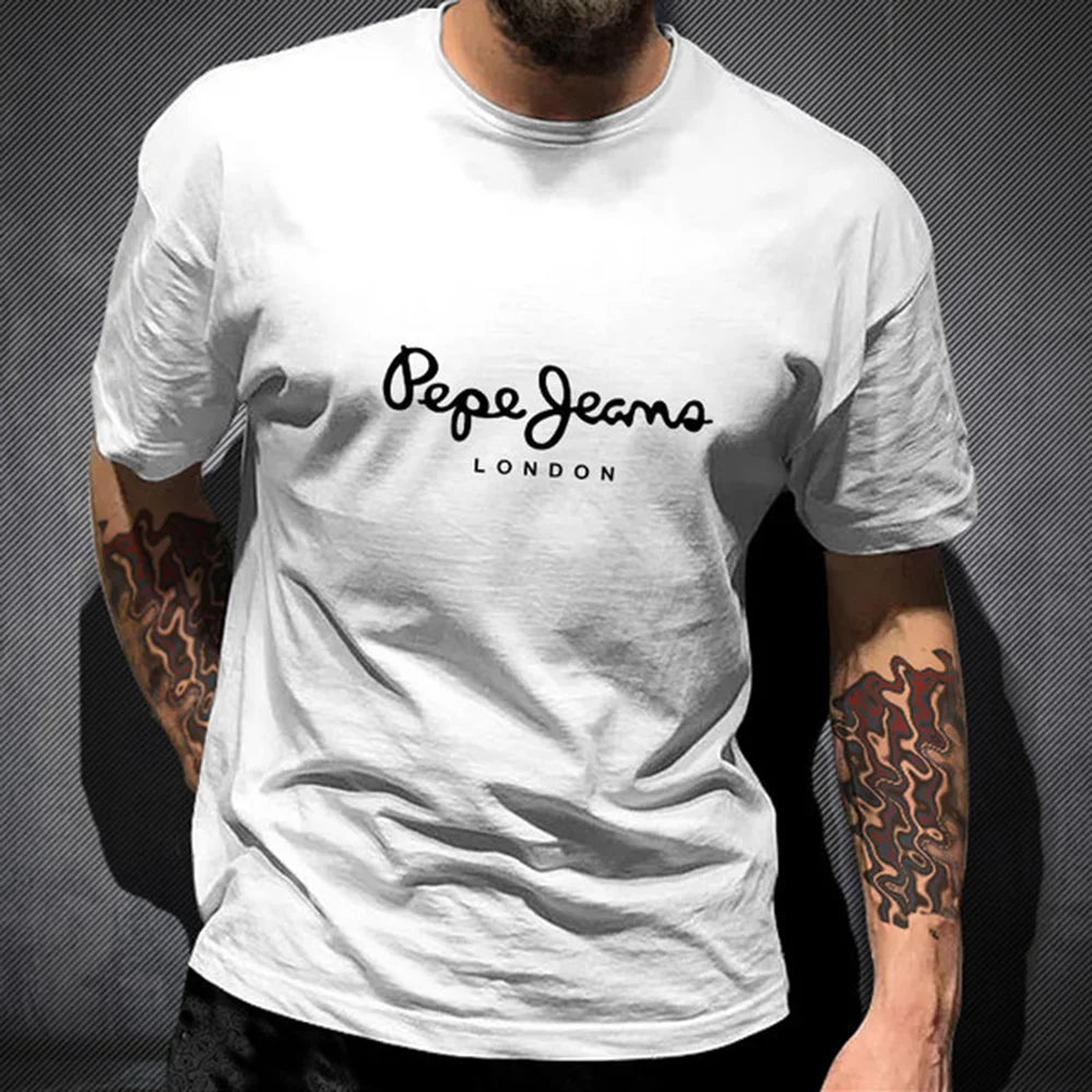 Newest Pepe Jeans London Logo T Shirt Summer Men Short Sleeve Popular Fashion 100%Cotton Tops Trendy Streetwears Tees Clothing