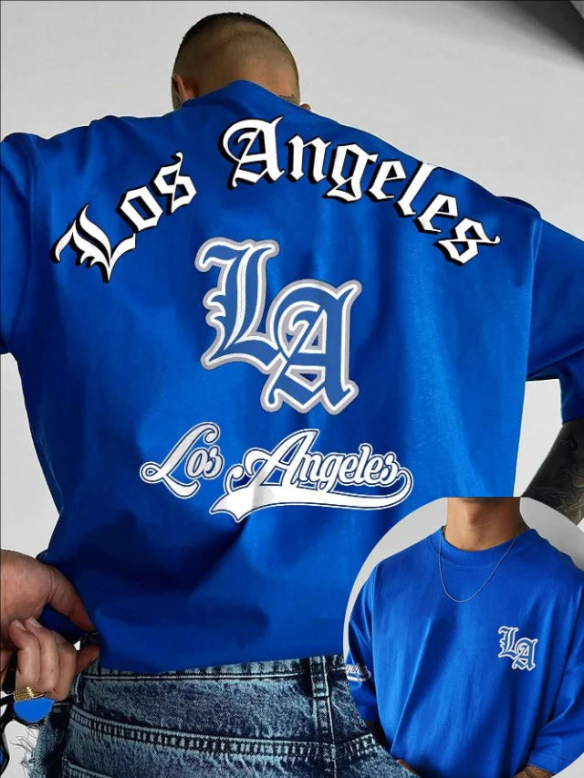 LA Letter Print Casual Graphic T-Shirt Short Sleeve Sports Women's T-shirt Unisex Casual Daily Wear Summer Men's Racing T-shirt