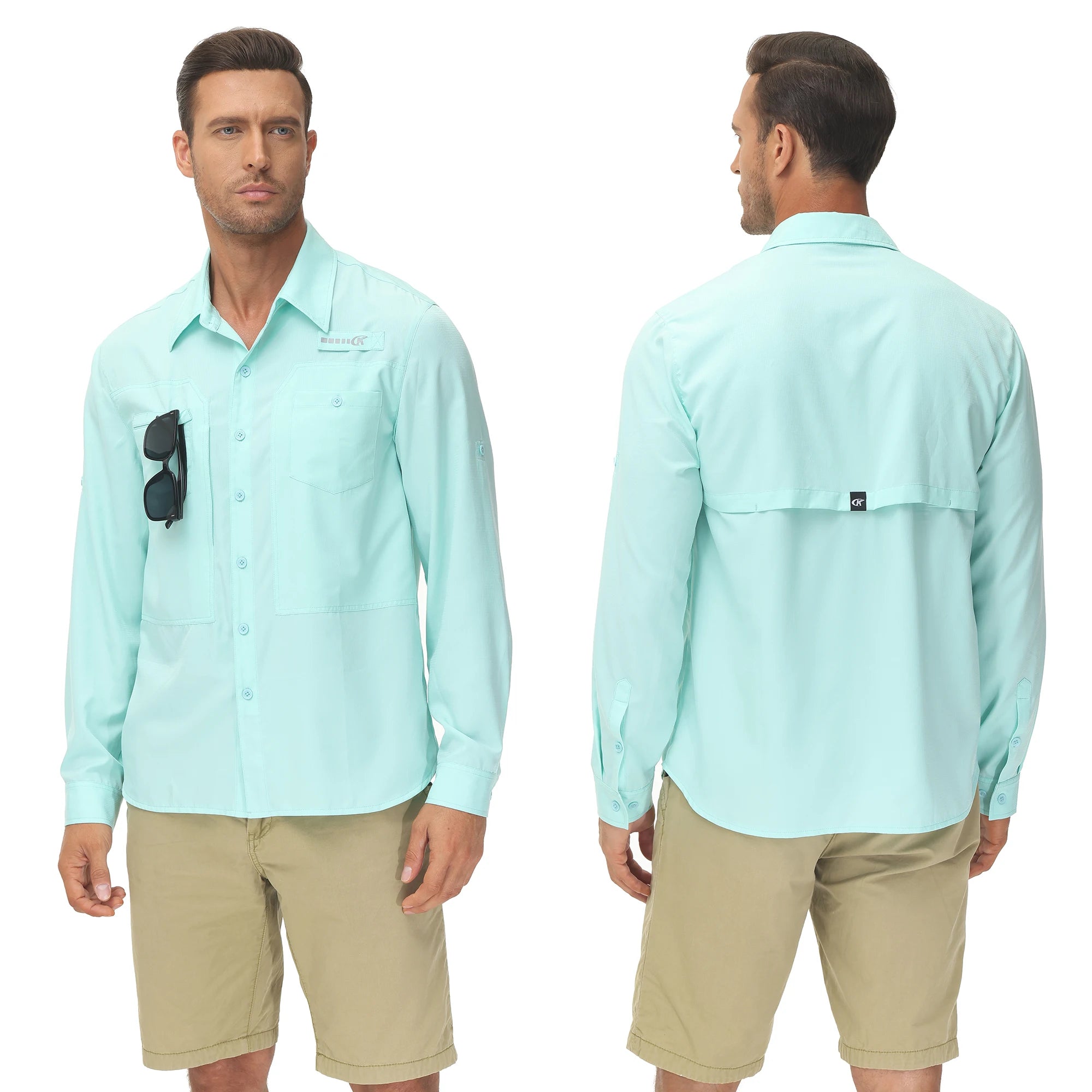 Summer Men's UPF 50+ Casual Long Sleeve Fishing Shirts, Lightweight Tactical Button Down Shirt with Breathable Back Mesh