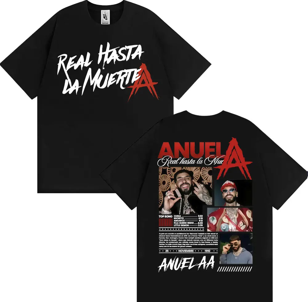 Rapper Anuel AA Rhlm 2 Album 2025 Tour T-shirts Men Women Fashion Hip Hop High Street T Shirt Cotton O-Neck Short Sleeve T-shirt