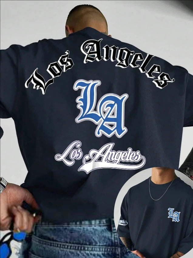 LA Letter Print Casual Graphic T-Shirt Short Sleeve Sports Women's T-shirt Unisex Casual Daily Wear Summer Men's Racing T-shirt