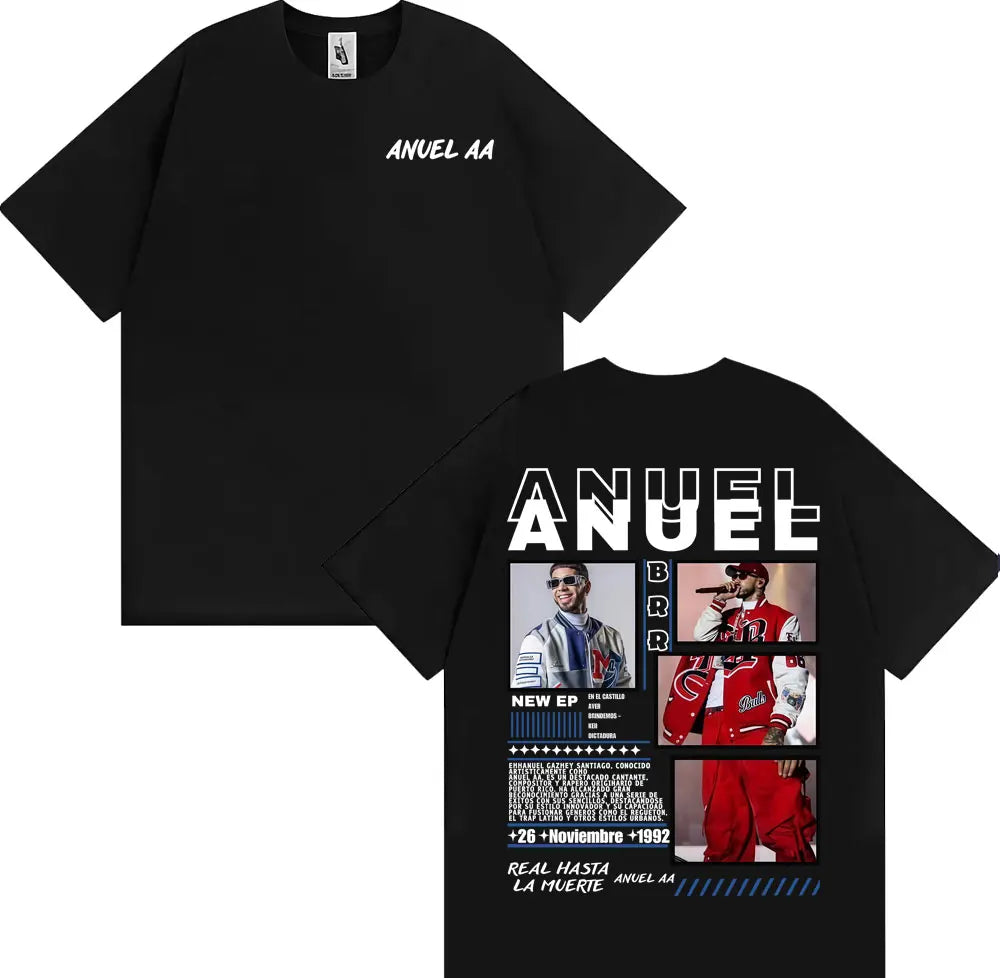 Rapper Anuel AA Rhlm 2 Album 2025 Tour T-shirts Men Women Fashion Hip Hop High Street T Shirt Cotton O-Neck Short Sleeve T-shirt