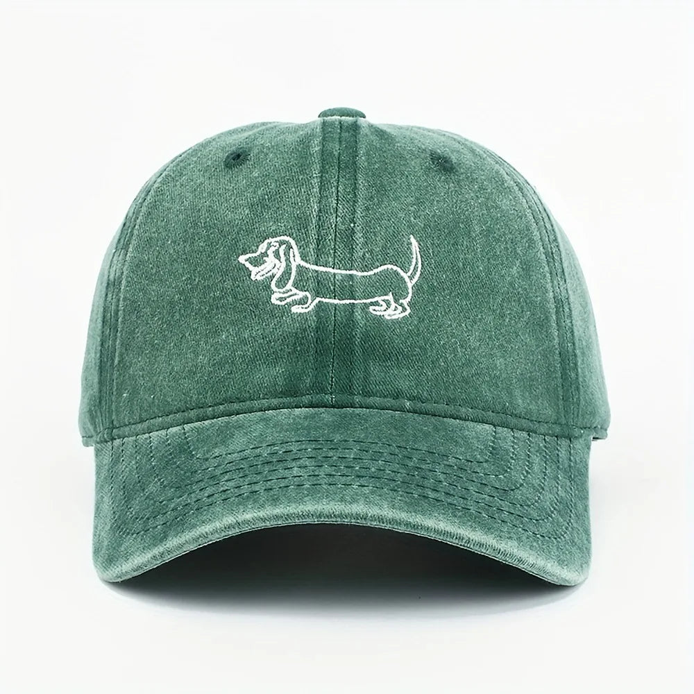 Dog Patterned Embroidered Baseball Cap Men Women Vintage Washed Cotton Hip Hop Streetwear Sun Hats