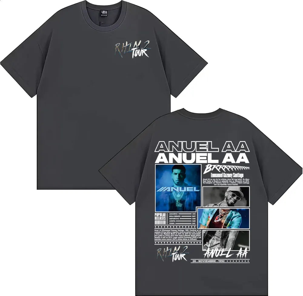 Rapper Anuel AA Rhlm 2 Album 2025 Tour T-shirts Men Women Fashion Hip Hop High Street T Shirt Cotton O-Neck Short Sleeve T-shirt