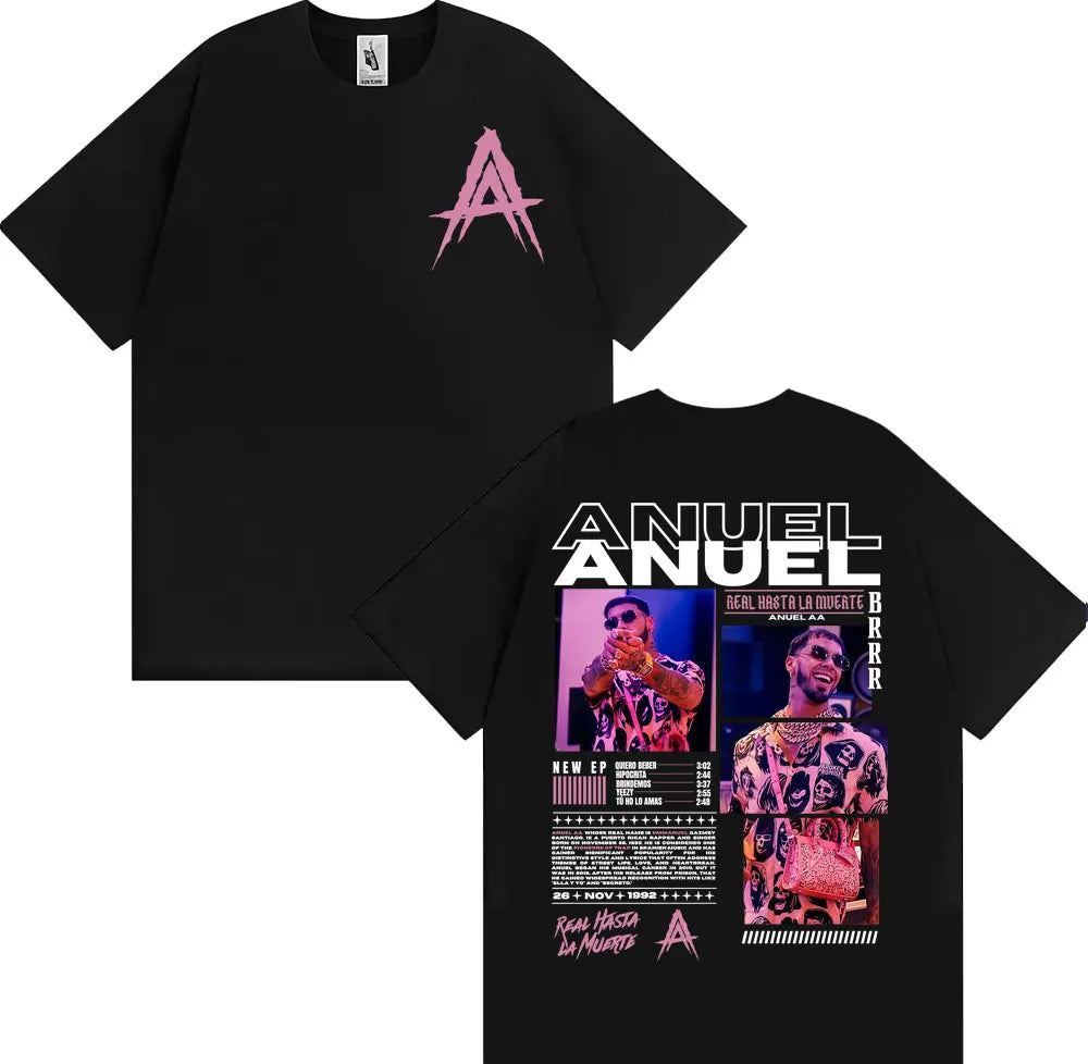 Rapper Anuel AA Rhlm 2 Album 2025 Tour T-shirts Men Women Fashion Hip Hop High Street T Shirt Cotton O-Neck Short Sleeve T-shirt