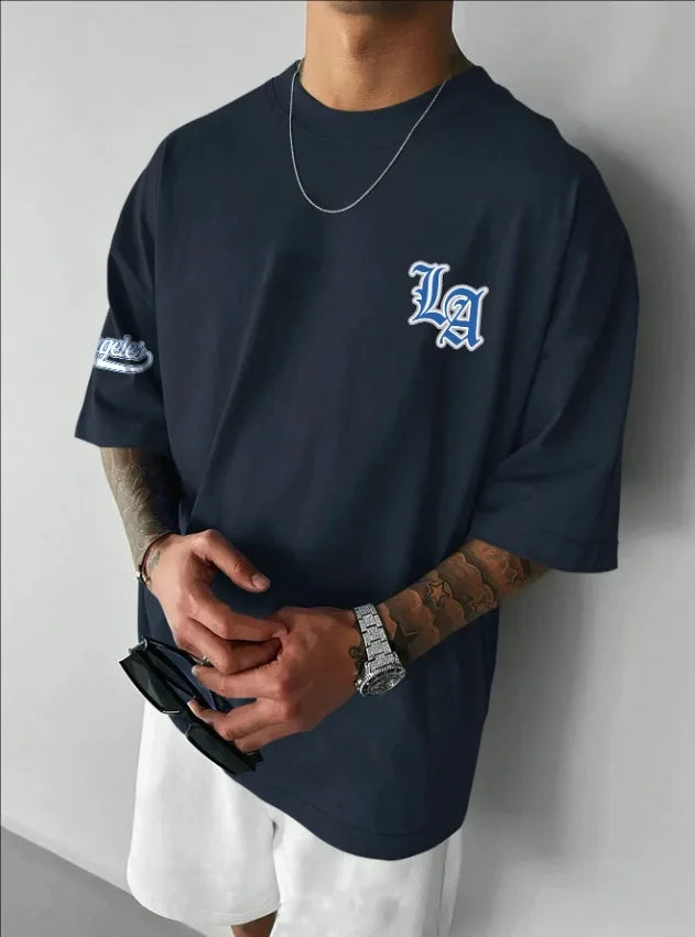 LA Letter Print Casual Graphic T-Shirt Short Sleeve Sports Women's T-shirt Unisex Casual Daily Wear Summer Men's Racing T-shirt