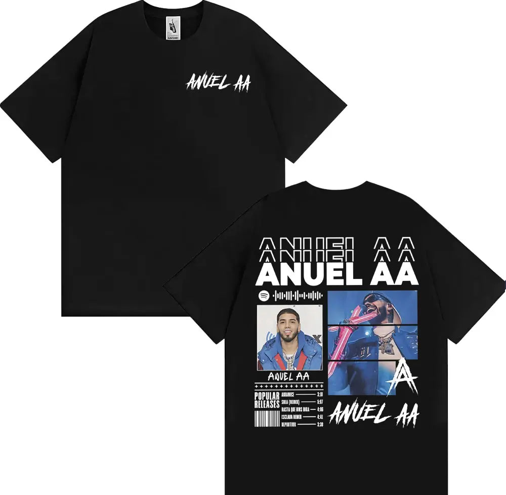 Rapper Anuel AA Rhlm 2 Album 2025 Tour T-shirts Men Women Fashion Hip Hop High Street T Shirt Cotton O-Neck Short Sleeve T-shirt