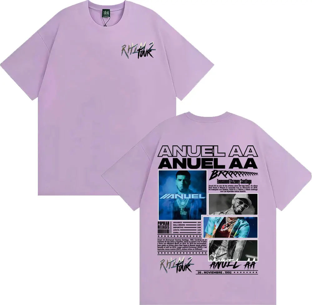 Rapper Anuel AA Rhlm 2 Album 2025 Tour T-shirts Men Women Fashion Hip Hop High Street T Shirt Cotton O-Neck Short Sleeve T-shirt