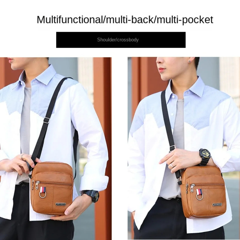 PU Leather Men's Casual Bag Large Capacity Waterproof Crossbody Bag Multifunctional Handbag Shoulder Messenger Bags Brown Black