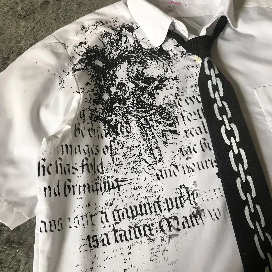 Y2K White Shirt Affliction Retro T Shirt Harajuku Men Skull Holy Writ Letter Printing Tee Fashion Gothic Short Sleeves Tops