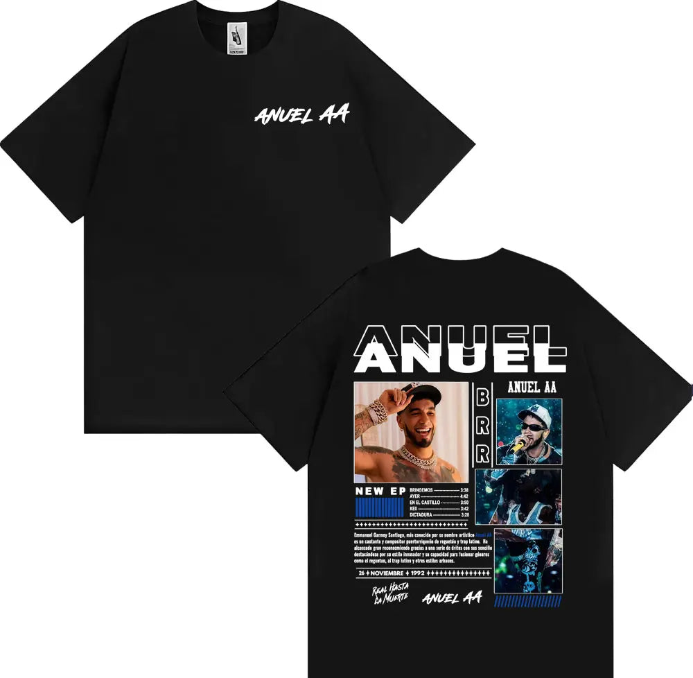 Rapper Anuel AA Rhlm 2 Album 2025 Tour T-shirts Men Women Fashion Hip Hop High Street T Shirt Cotton O-Neck Short Sleeve T-shirt