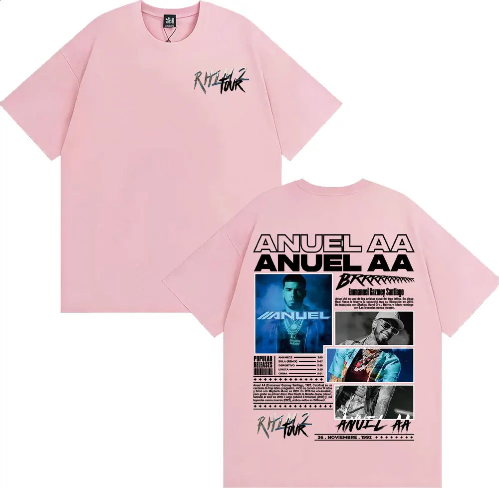 Rapper Anuel AA Rhlm 2 Album 2025 Tour T-shirts Men Women Fashion Hip Hop High Street T Shirt Cotton O-Neck Short Sleeve T-shirt