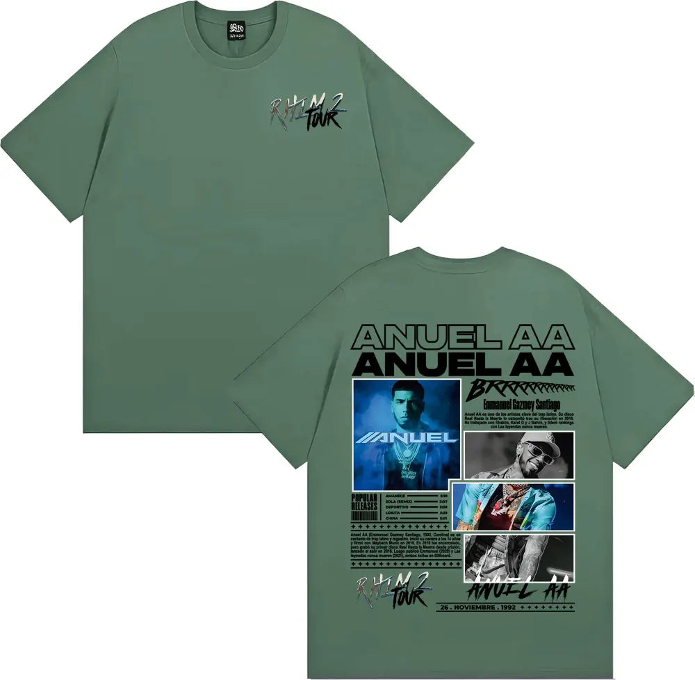 Rapper Anuel AA Rhlm 2 Album 2025 Tour T-shirts Men Women Fashion Hip Hop High Street T Shirt Cotton O-Neck Short Sleeve T-shirt