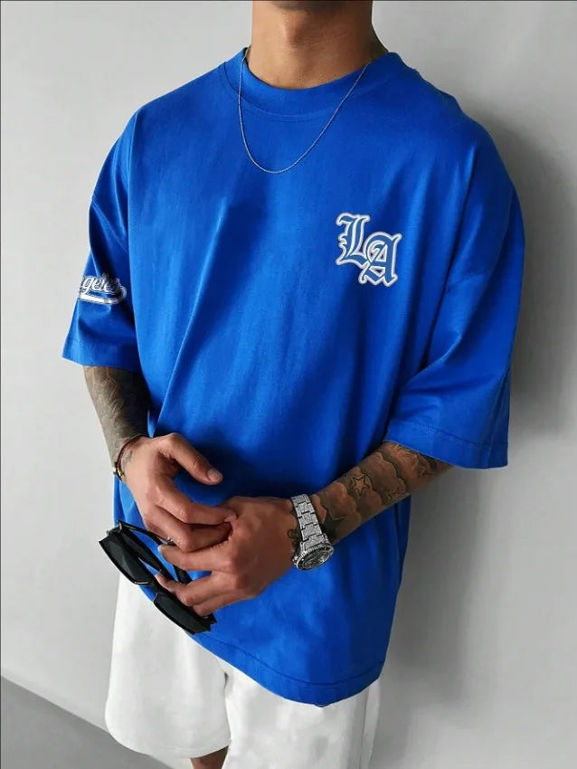 LA Letter Print Casual Graphic T-Shirt Short Sleeve Sports Women's T-shirt Unisex Casual Daily Wear Summer Men's Racing T-shirt