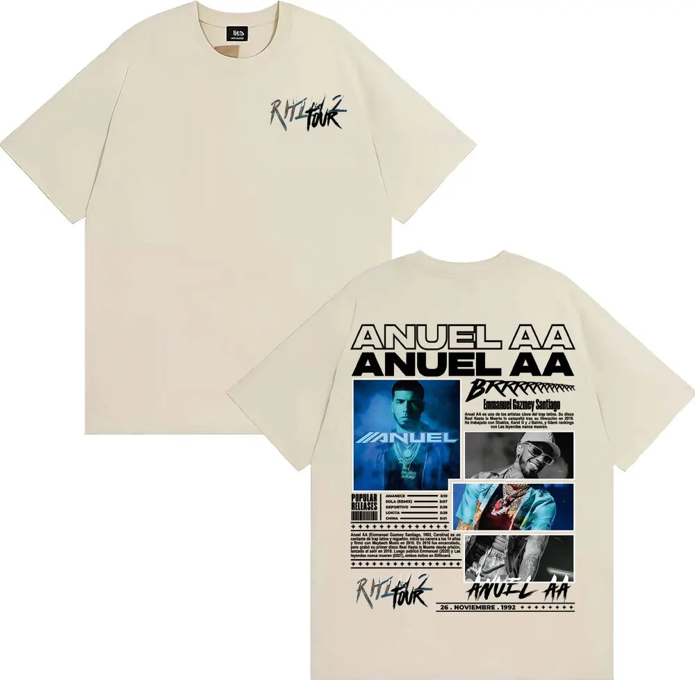 Rapper Anuel AA Rhlm 2 Album 2025 Tour T-shirts Men Women Fashion Hip Hop High Street T Shirt Cotton O-Neck Short Sleeve T-shirt
