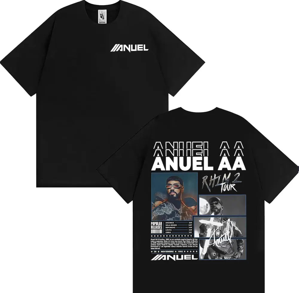 Rapper Anuel AA Rhlm 2 Album 2025 Tour T-shirts Men Women Fashion Hip Hop High Street T Shirt Cotton O-Neck Short Sleeve T-shirt