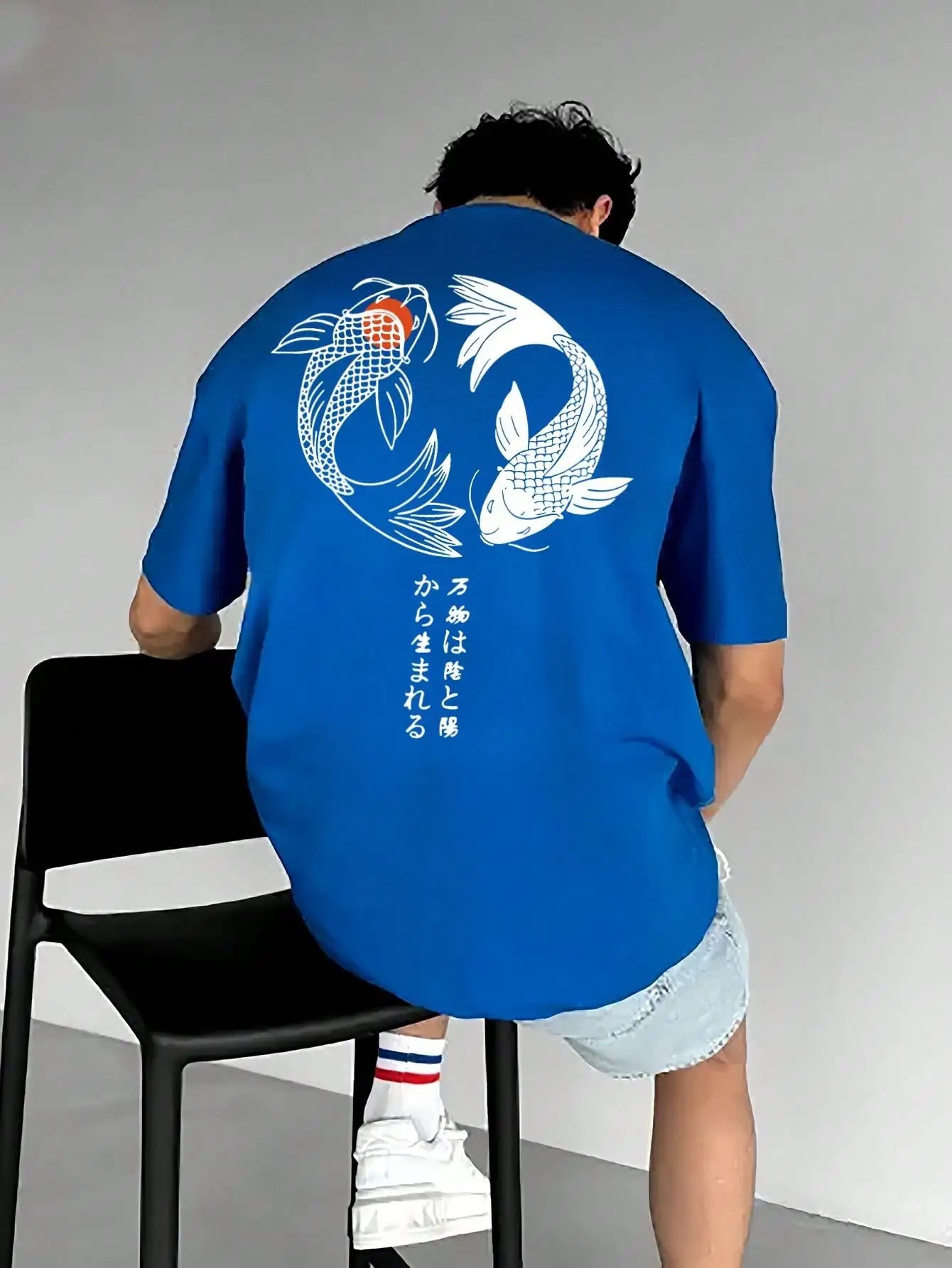 Japanese Koi Harajuku Illustration Pattern T-Shirt Men Summer Casual T Shirt Soft Fashion Short Sleeve Loose Cotton Sportswear