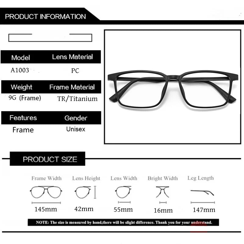 New 2024 Business Eyewear Retro Big Square TR90 Titanium Eyeglasses Myopia Optical Prescription Glasses Frame For Men A1003