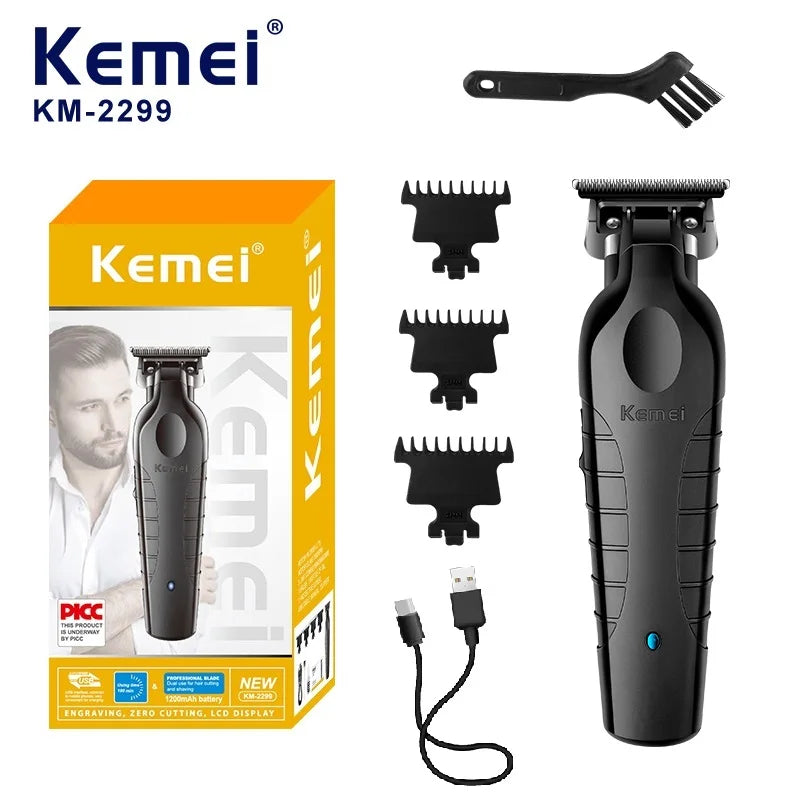 Kemei Men's Cordless Hair Clipper USB Rechargeable Zero Gap Trimmer Electric Hair Clipper Original Blade Accessories KM-2299