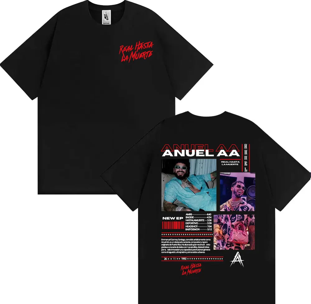 Rapper Anuel AA Rhlm 2 Album 2025 Tour T-shirts Men Women Fashion Hip Hop High Street T Shirt Cotton O-Neck Short Sleeve T-shirt