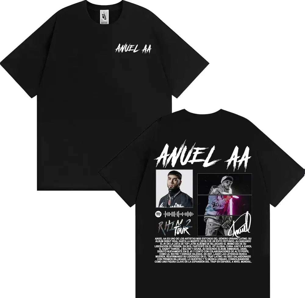 Rapper Anuel AA Rhlm 2 Album 2025 Tour T-shirts Men Women Fashion Hip Hop High Street T Shirt Cotton O-Neck Short Sleeve T-shirt