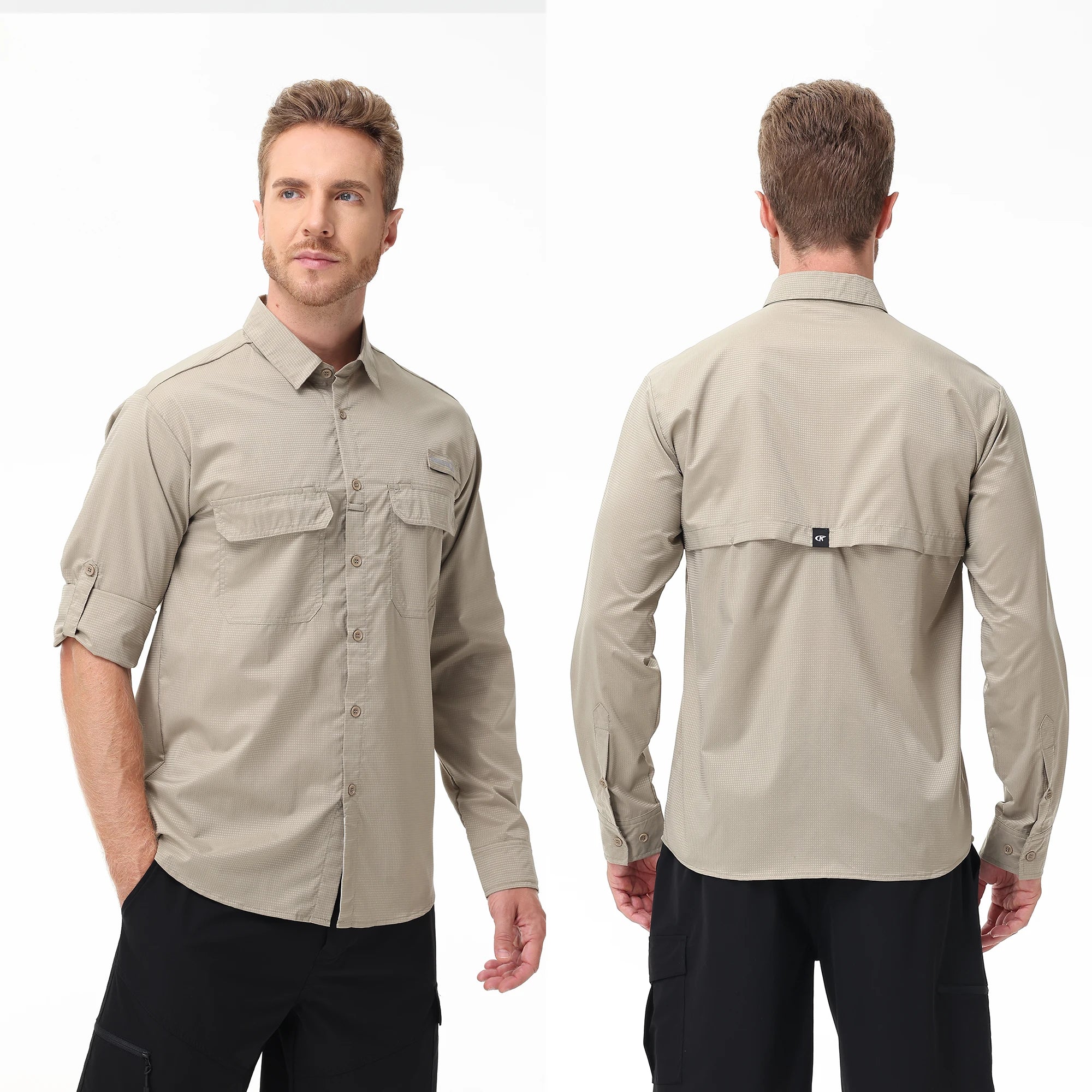 Summer Men's UPF 50+ Casual Long Sleeve Fishing Shirts, Lightweight Tactical Button Down Shirt with Breathable Back Mesh