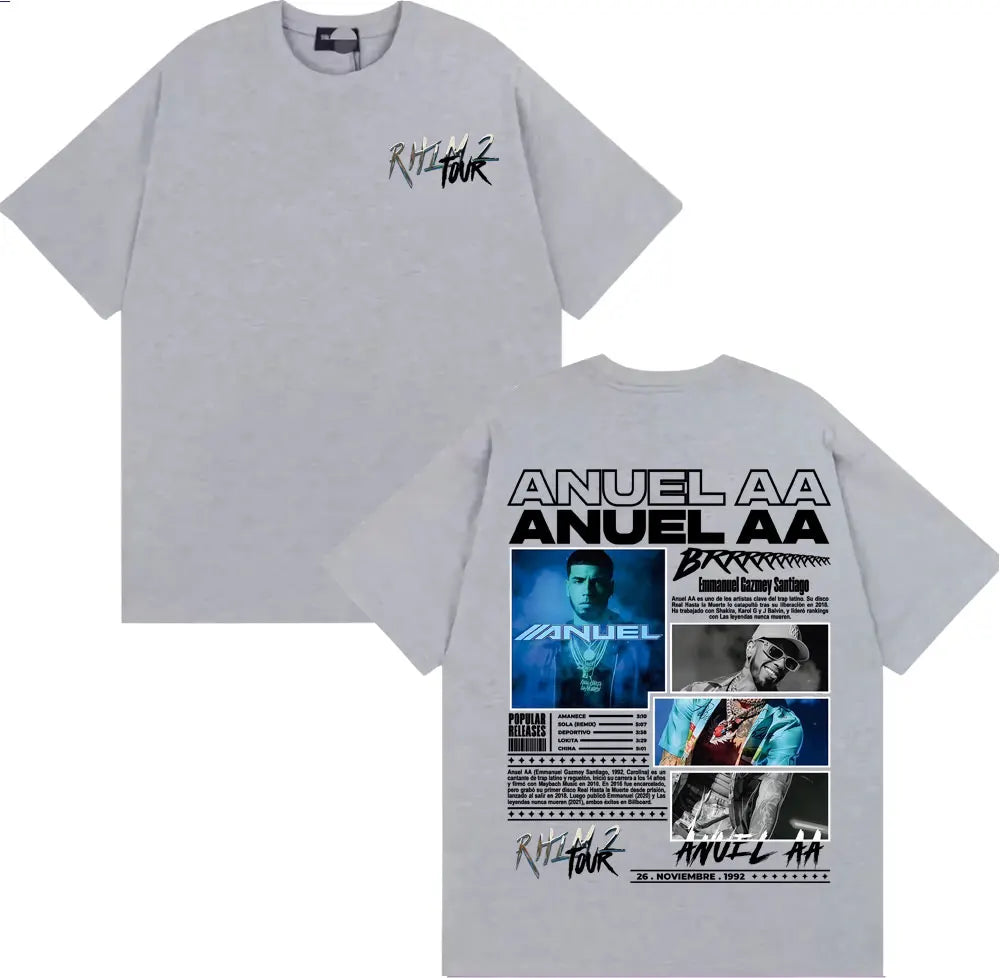 Rapper Anuel AA Rhlm 2 Album 2025 Tour T-shirts Men Women Fashion Hip Hop High Street T Shirt Cotton O-Neck Short Sleeve T-shirt