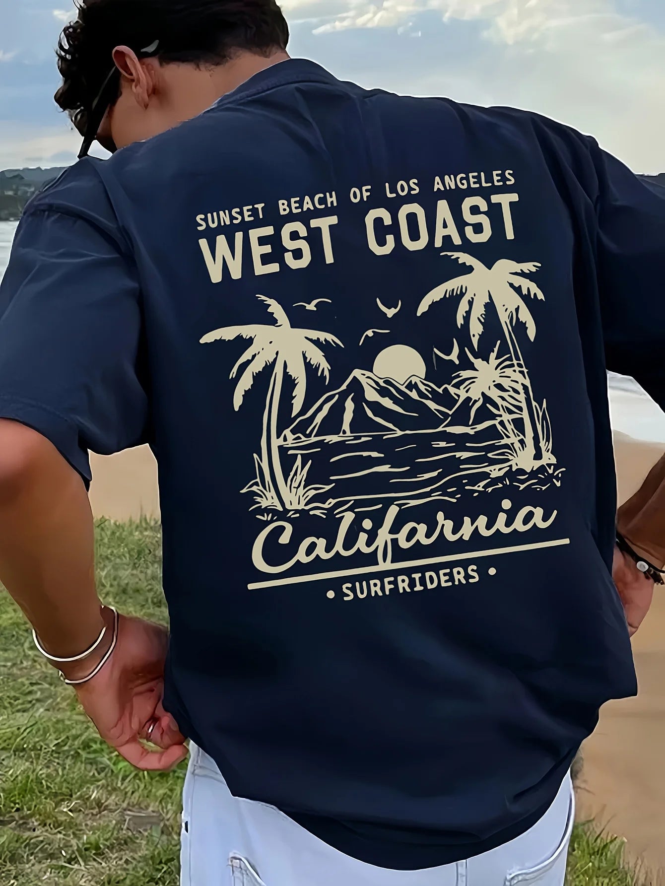 Summer Men's Cotton Vintage California Beach Graphic T-Shirt Sunset West Coast Surf Design Short Sleeve Round Neck Casual Tee