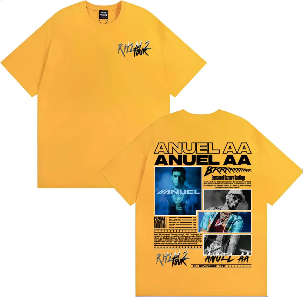 Rapper Anuel AA Rhlm 2 Album 2025 Tour T-shirts Men Women Fashion Hip Hop High Street T Shirt Cotton O-Neck Short Sleeve T-shirt
