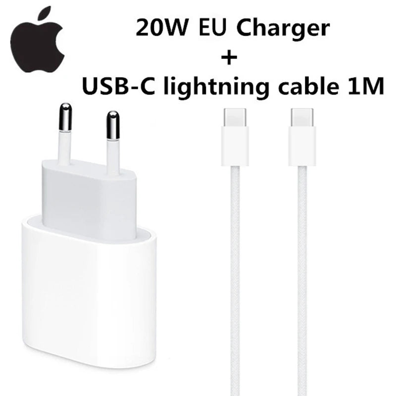 2025 Original 20W USB-C Power Adapter For iphone 16 15 14 13 mini Pro Max Type C fast charger for Apple Cable for iPhone 12 Plus