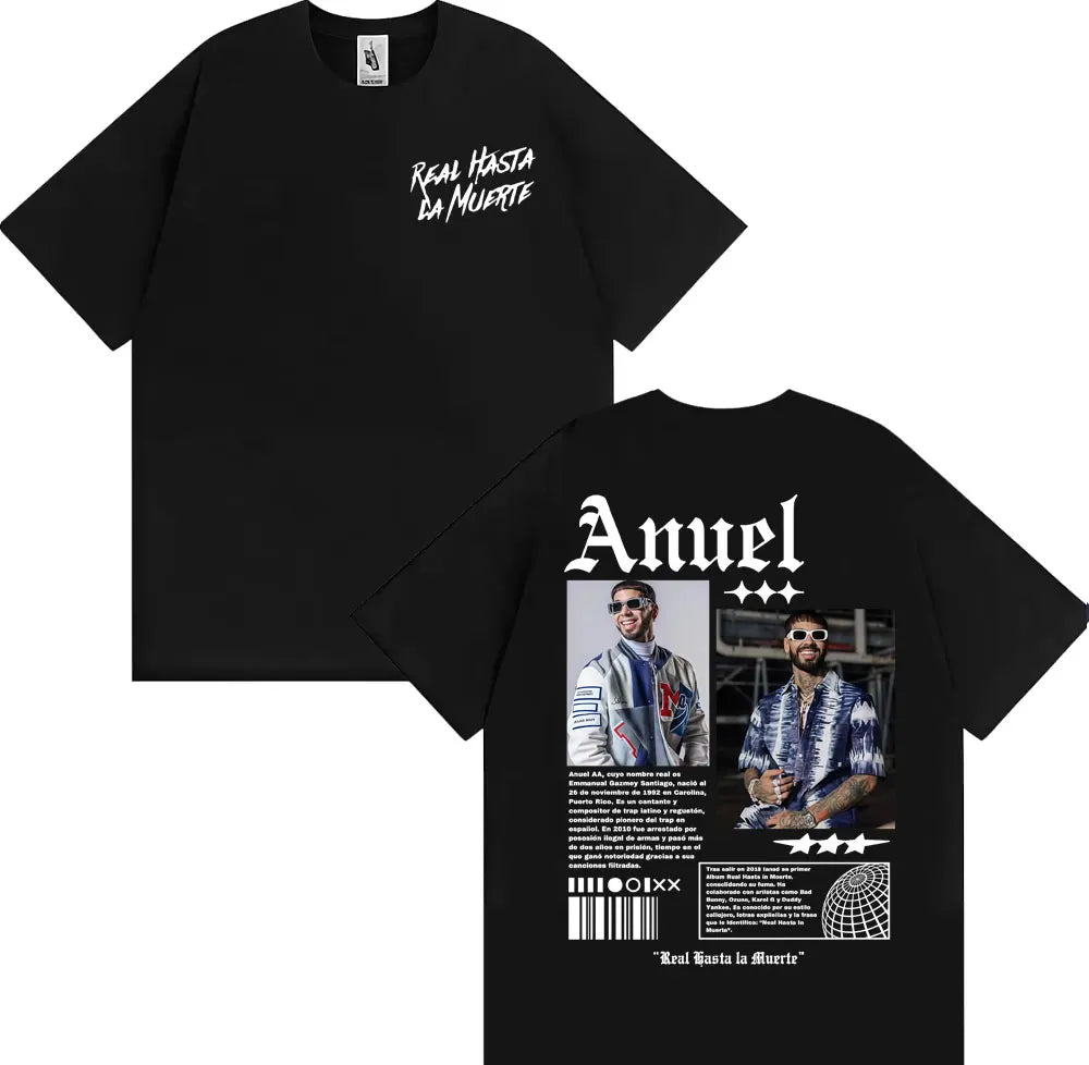 Rapper Anuel AA Rhlm 2 Album 2025 Tour T-shirts Men Women Fashion Hip Hop High Street T Shirt Cotton O-Neck Short Sleeve T-shirt