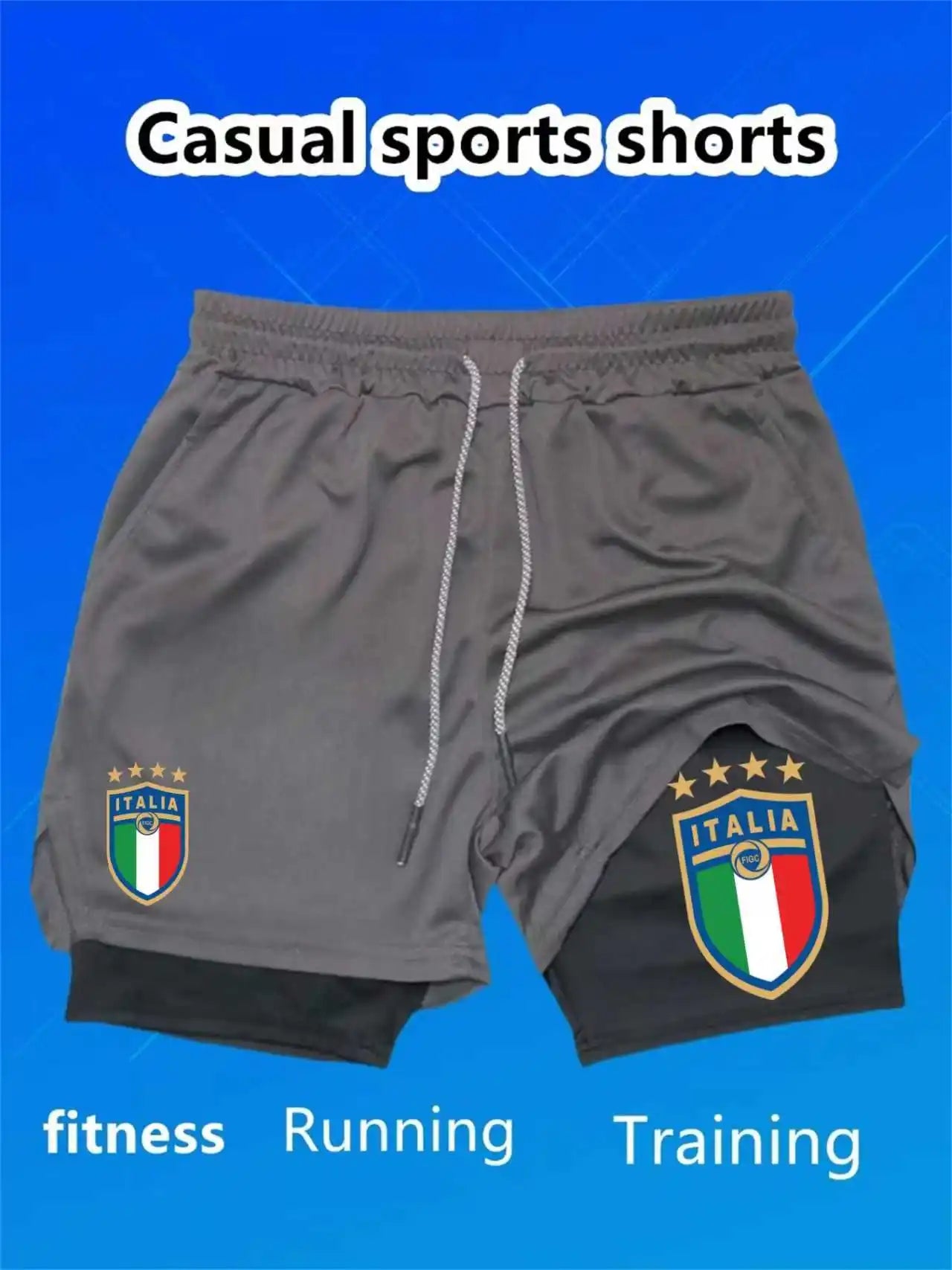 Camo 2-in-1 Running Shorts Men's Gym Fitness Training Quick Dry Short Pants Male Outdoor Sport Jogging Built-in Pocket Bermuda