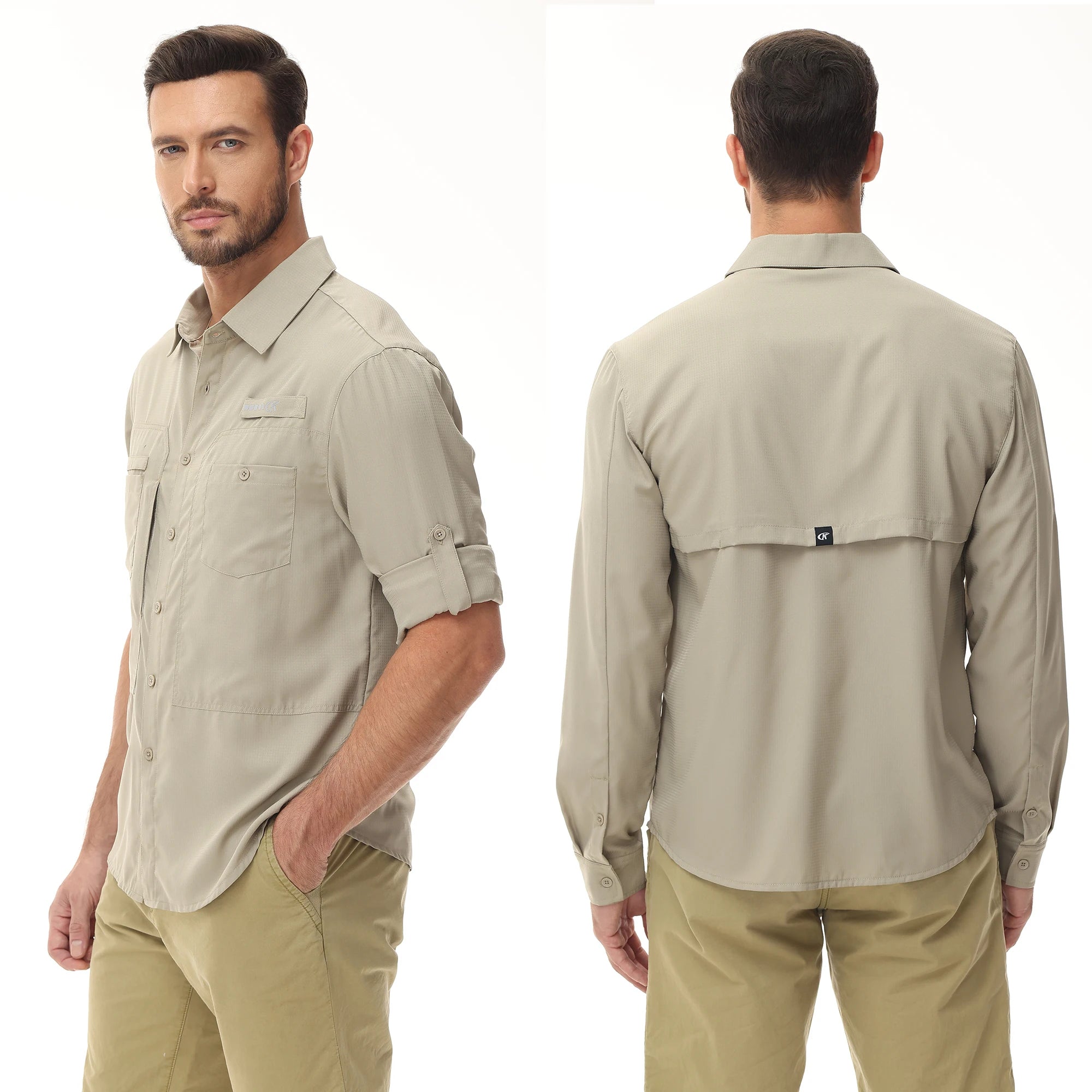 Summer Men's UPF 50+ Casual Long Sleeve Fishing Shirts, Lightweight Tactical Button Down Shirt with Breathable Back Mesh