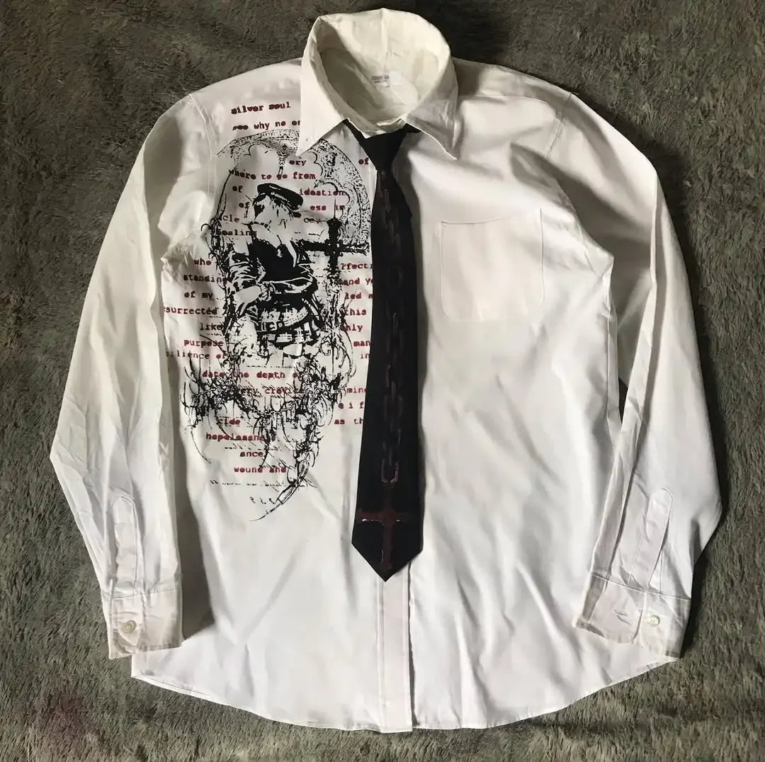 Y2K White Shirt Affliction Retro T Shirt Harajuku Men Skull Holy Writ Letter Printing Tee Fashion Gothic Short Sleeves Tops